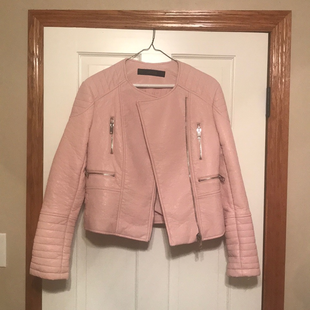 Baby Pink Zara Leather Biker Jacket